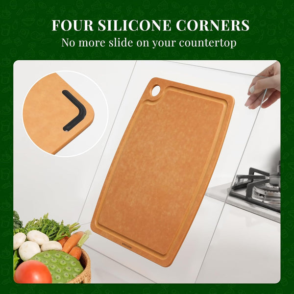 Kikcoin Wood Cutting Board for Kitchen with Non-slip and Juice Groove
