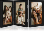 decorUhome Triple 4x6 Picture Frame Vertical, Engineered Wood Trifold Photo Frame with Plexiglass for Tabletop Display, 4x6, Black