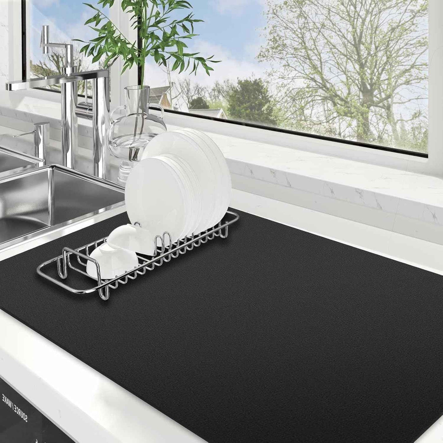 WISELIFE Dish Drying Mat Super Absorbent Drying Mat Large Dish Drying Mats for Kitchen Counter Easy Clean Dish Mat Kitchen Drying Mat15"x 18" Stylish Grey