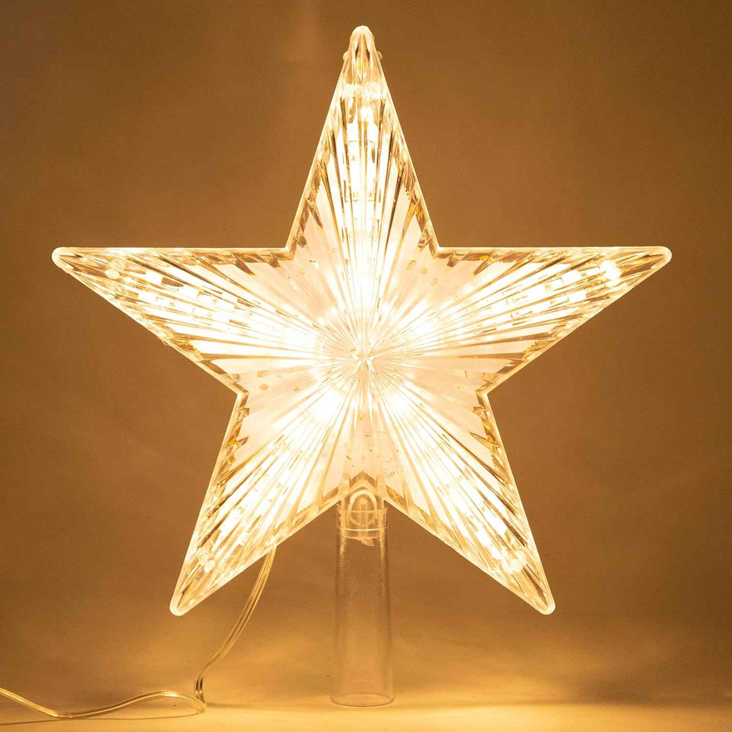 Christmas Tree Topper Star Warm White Light Christmas Tree Decor for Christmas Holiday Home Fit for General Size Xmas Tree, 8.7 Inch