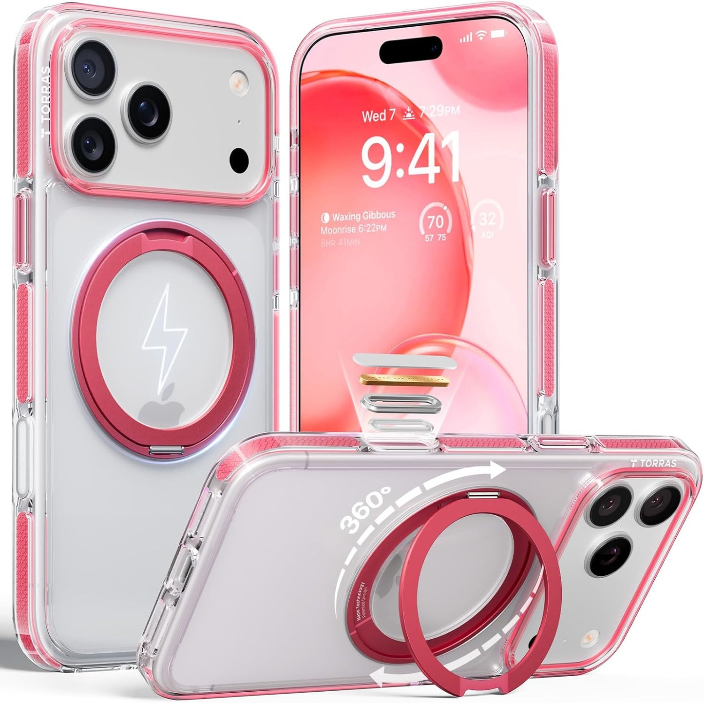 TORRAS 360 Magnetic Stand for iPhone 17 Pro Max Case, [Fit for MagSafe] [4X Military-Grade Protection] Slim Case for iPhone 17 Pro Max, 6.9", Translucent Deep Blue, Ostand O3 Fitness Series - Rayz Mart