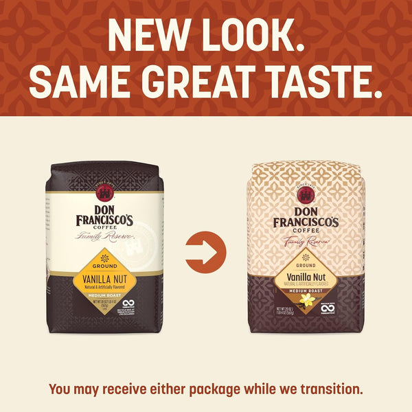 Don Francisco's 100% Arabica Vanilla Nut Ground Coffee, Medium Roast, 20 oz Bag for Drip, Pour Over, or French Press
