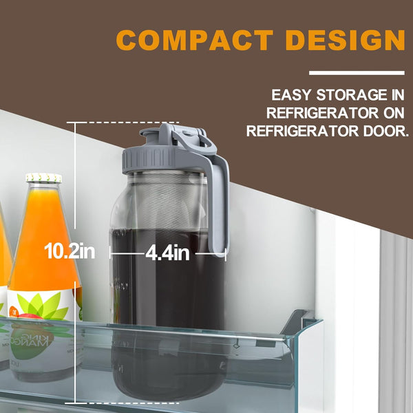 Heavy Duty Glass Mason Pitcher with Spout Lid and Stainless Steel Filter