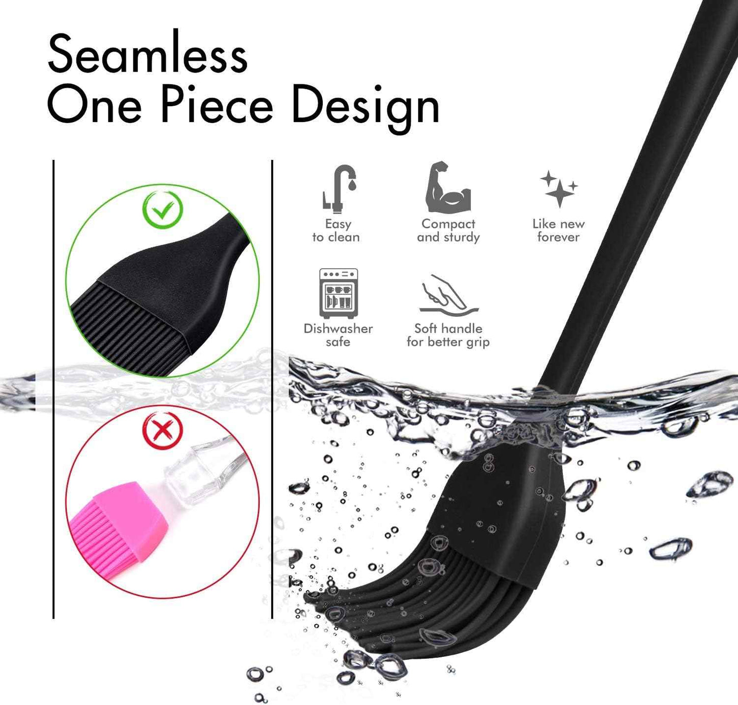 HOTEC 600℉ Heat Resistasnt Basting Brushes, BPA Free Silicone Pastry Brush, Spread Oil Butter Sauce Marinades for BBQ Grill Barbecue Baking Kitchen Cooking Dishwasher Safe (Black 2)