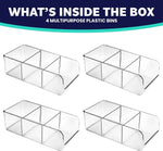 ELTOW 4-Pack 3-Compartment Plastic Snack Organizer with Removable Dividers for Pantry and Fridge Storage