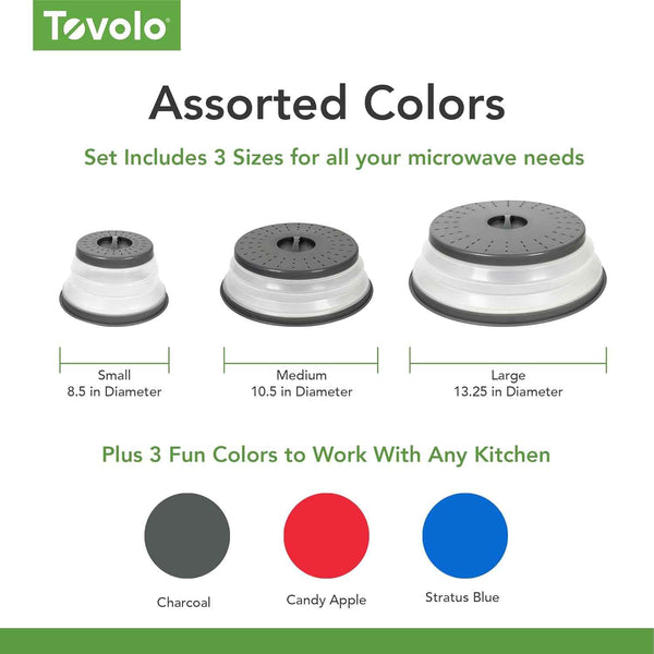 Tovolo Microwave Cover for Food Splatter 10 Inch, Heavy Duty Easy to Use Collapsible & Vented Silicone Microwave Splatter Guard Lid for Plates Dishes Bowls, Charcoal Gray