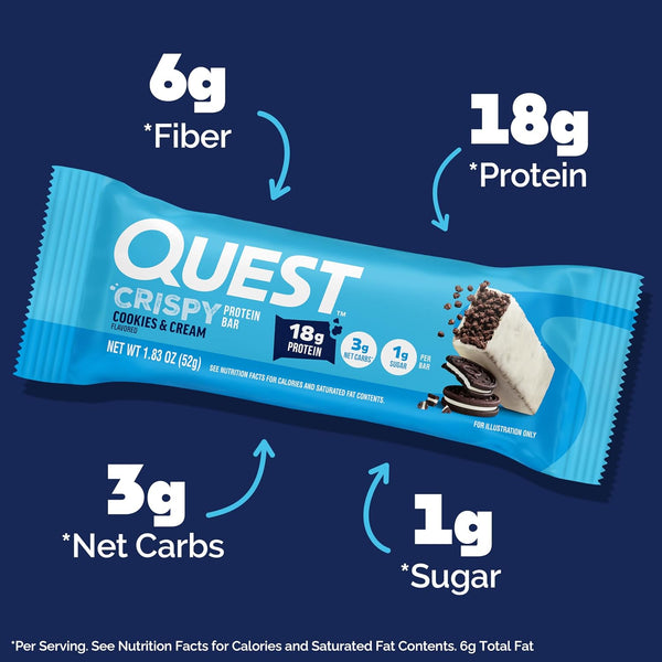 Quest Nutrition Crispy Cookies & Cream Hero Protein Bar, 12 Count, Gluten Free, Keto Friendly