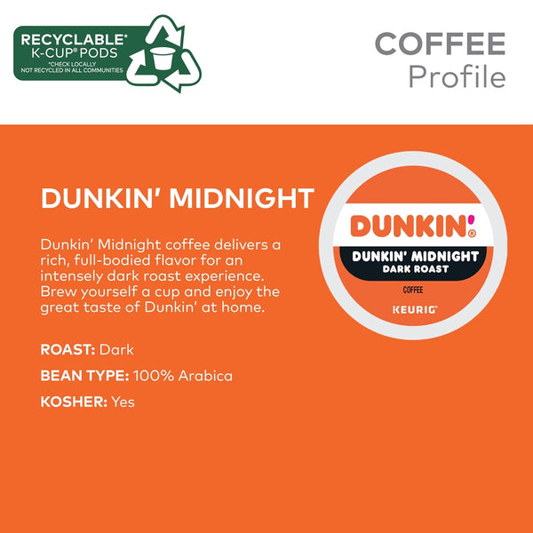 Dunkin' Single-Serve Coffee K-Cup Dark Roast Carton of 4 Boxes of 22
