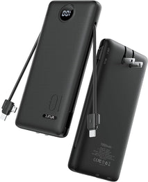 VRURC Portable Charger Power Bank - 10000mAh Fast Charging PD 20W with Wall Plug Slim Portable Charger Built in Cables USB C Portable Phone Charger Travel Accessories -Black(1 Pack)