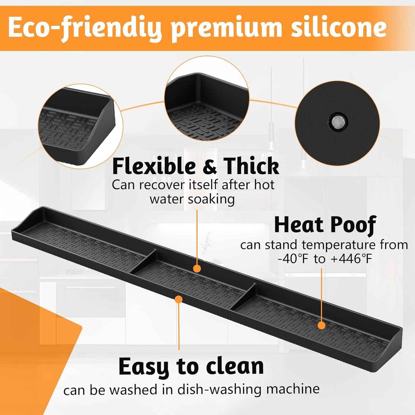 30 Inch Silicone Stove Top Shelf Magnetic for Kitchen Gadgets, Soft Flexible Strong Magnetic Heat Resistant Spice Rack Kitchen Organizer for Over Stove