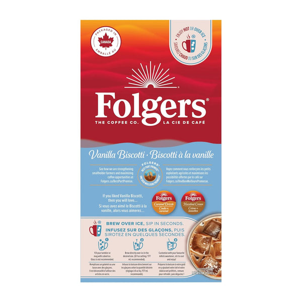 Folgers Vanilla Biscotti Coffee K-cups, 30-count box, 270g, imported from Canada