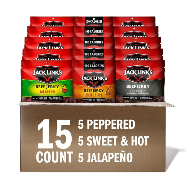Jack Link's Beef Jerky Variety Pack with 100% Real Beef, 15 Packs, 1.25 oz Bags