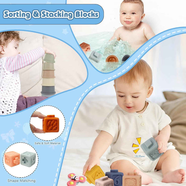 EPOGG 6-in-1 Montessori toys for babies 6-12 months, includes pull string toy, stacking cups, and more