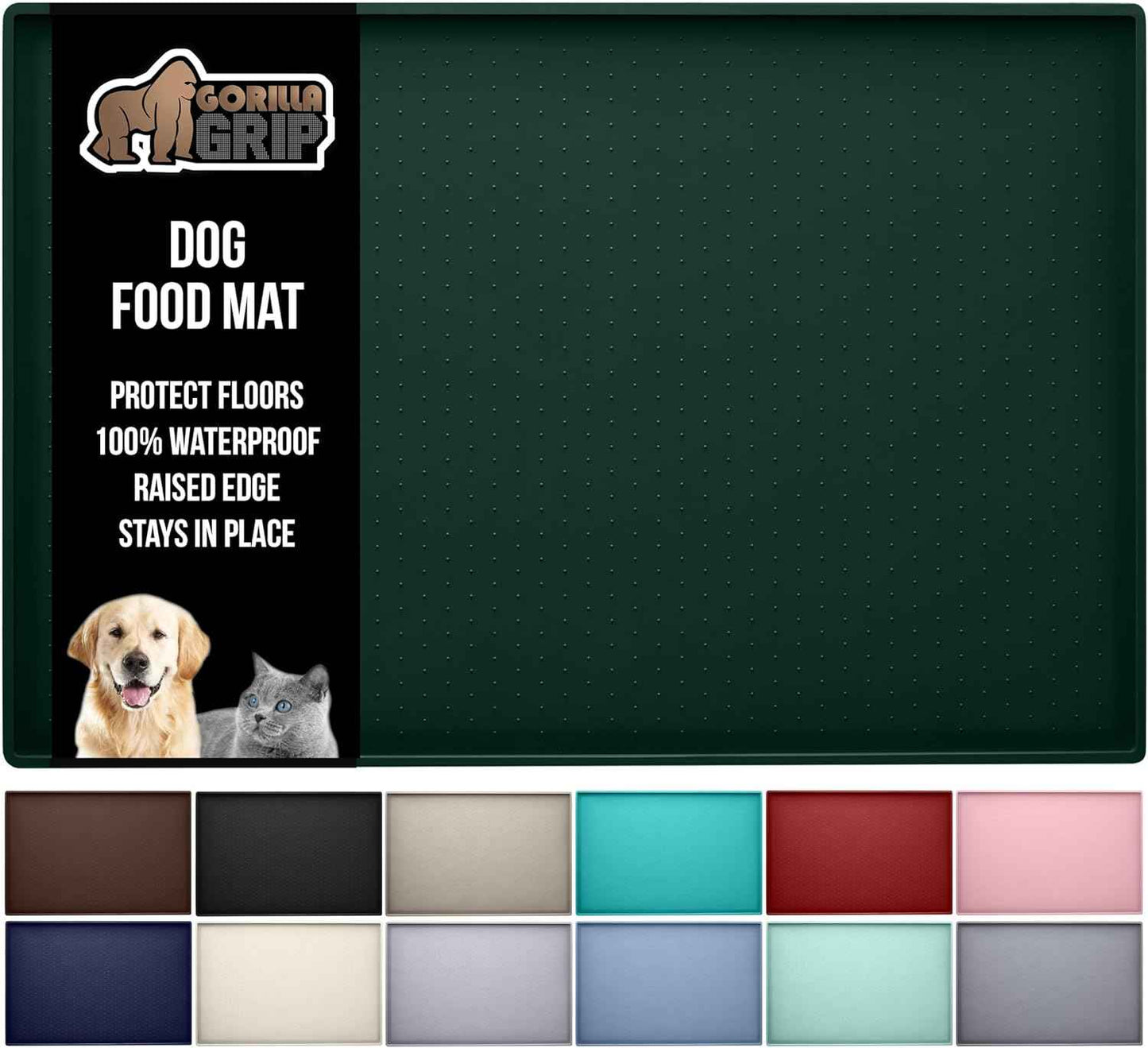 GORILLA GRIP 100% Waterproof Raised Edge BPA Free Silicone Pet Feeding Mat, Dog Cat Food Mats Contain Spills Protects Floors, Placemats for Cats and Dogs Water Bowl, Pets Accessories 18.5x11.5 Gray