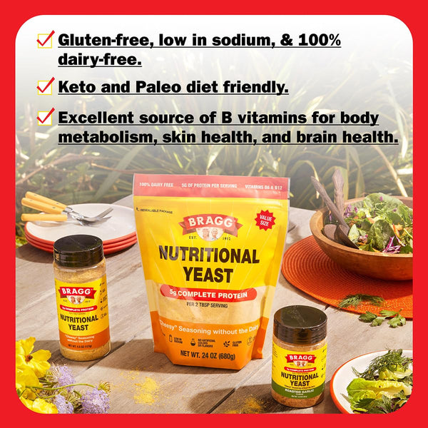 Bragg Premium Nutritional Yeast Seasoning - 24oz Original - Vegan, Gluten-Free Parmesan Cheese Substitute with Protein & Vitamins