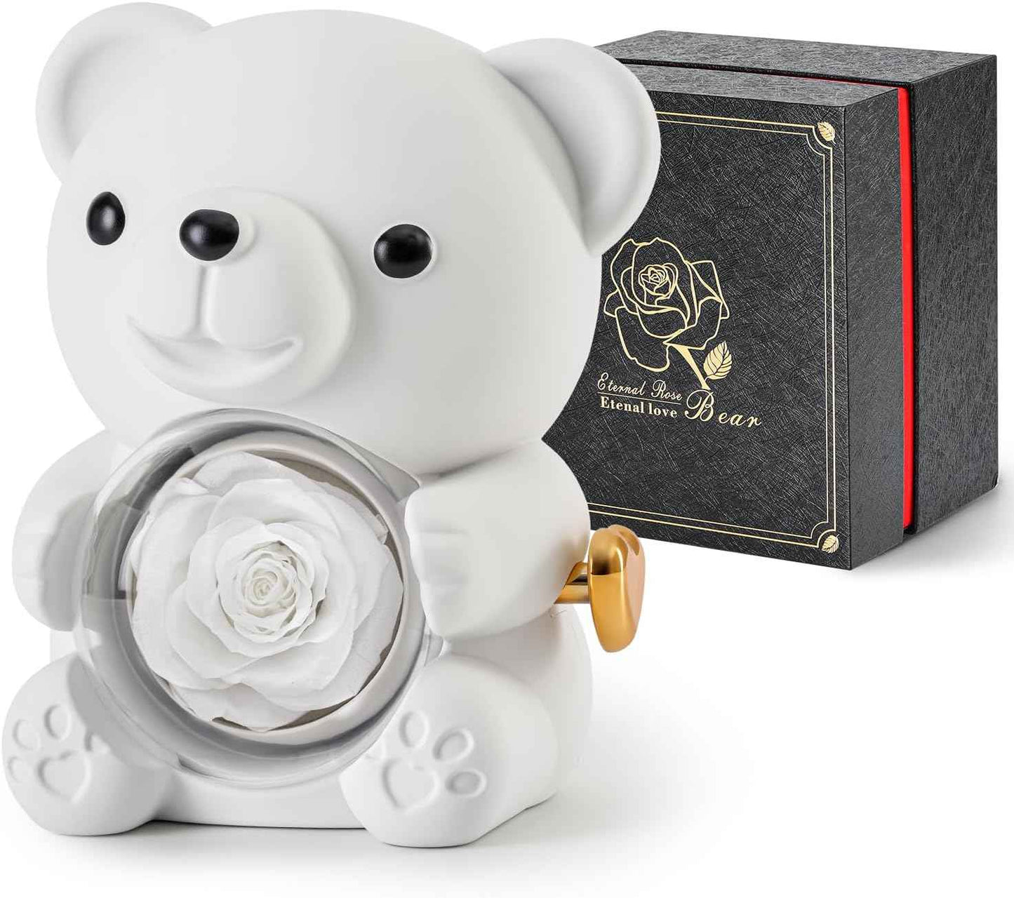 Cute Teddy Bear with Preserved Rose - A Real Rose Flower in Bear with Elegant Gift Box - Romantic Gift for Her in Mother's Day, Weddings, Anniversaries, and Bridal Showers (Red)