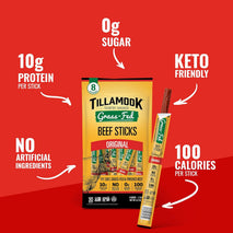 Tillamook Country Smoker 100% Grass Fed Beef Sticks, 8 Pack, 1.15 Ounce, Non-GMO, Gluten Free, High Protein Snack