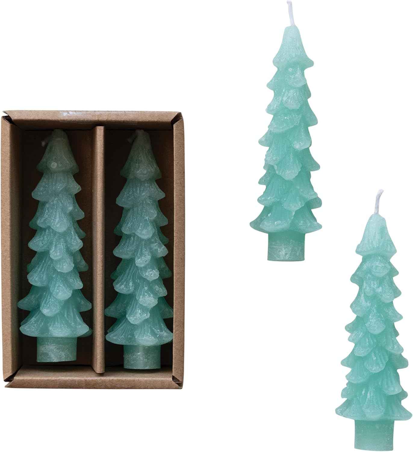 Creative Co-Op Unscented Tree Shaped Taper Candles, Evergreen, Boxed Set Of 2