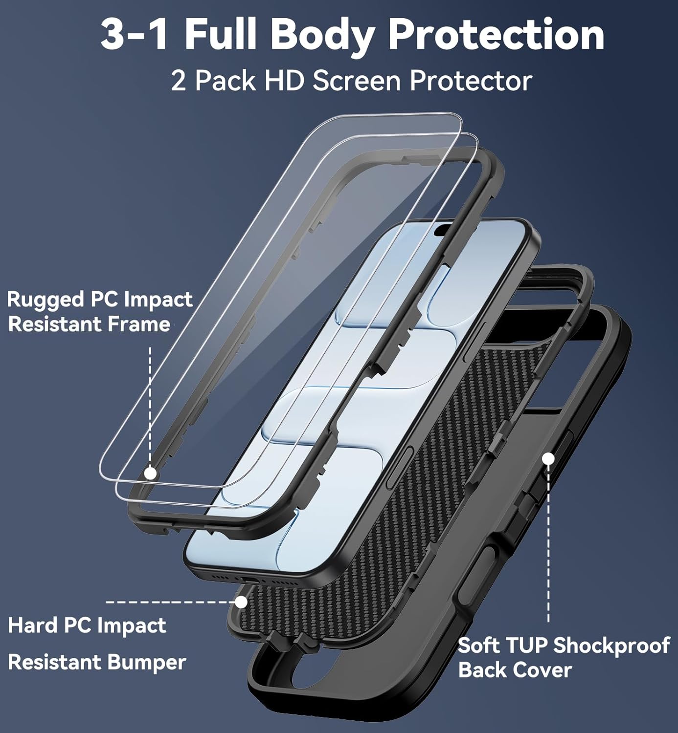 for iPhone 17 Air Case with Built-in Invisible Kickstand,[2*Screen Protector] Military-Grade Protection Shockproof Protective Cover,Hard Back Stand Phone Case for iPhone 17 Air (Black)