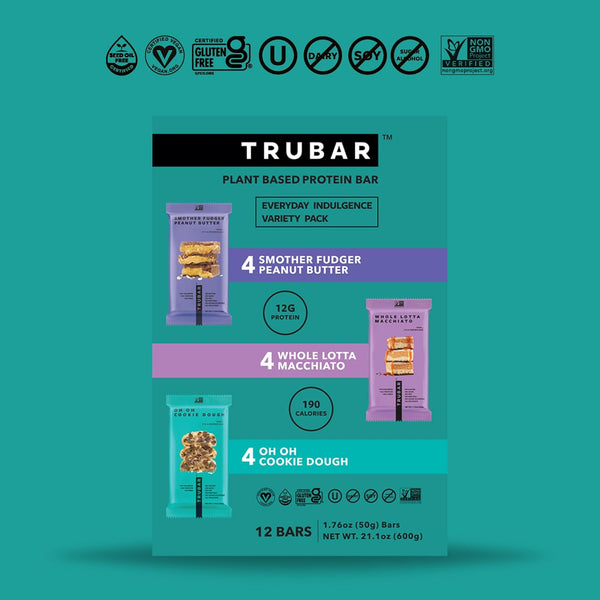 TRUBAR Vegan Protein Bar Variety Pack, Assorted Flavors, 12 CT