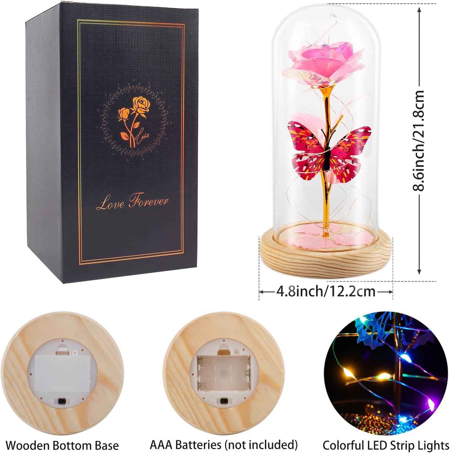Beferr Gifts for Women Mom Birthday Gifts, Galaxy Glass Rose Forever Preserved Flowers for Delivery Prime Light Up Rose in Glass Dome Valentines Rose Gifts for Her Wife Daughter Girlfriend