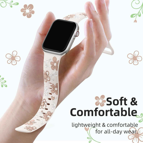 witzon floral band compatible with apple watch 40mm 41mm 38mm 42mm 44mm 45mm 46mm 49mm silicone dressy strap