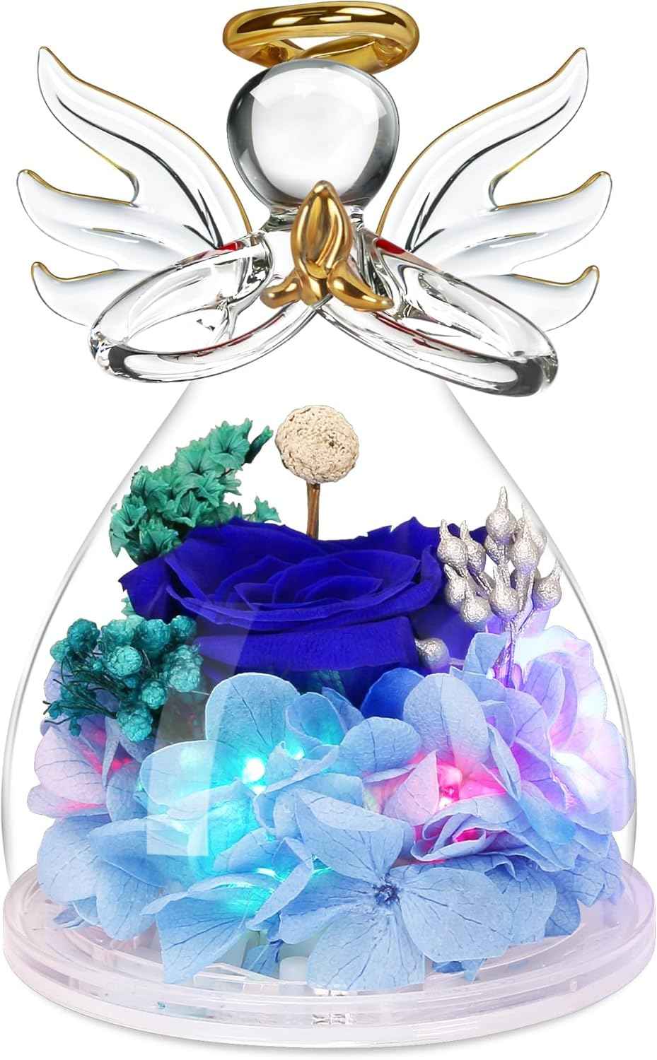 Valentines Day Rose Gifts for Her,Fresh Flowers for Delivery,Birthday Gifts for Women Mom,Preserved Flowers in Glass Angel Figurine,Angel Mothers Day Rose Gift for Mom Grandma,Purple Gift Valentines
