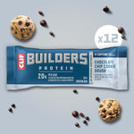 CLIF BUILDERS + Caffeine Protein Bars, Chocolate Chip Cookie Dough Flavor, 20g Plant Based Protein, Gluten Free, Non-GMO, Low Glycemic, No Artificial Sweeteners, 2.4 oz, 12 Pack