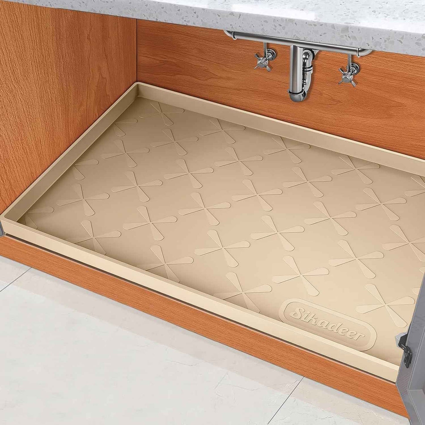 SIKADEER 34" x 22" Under Sink Mat Waterproof, Silicone Mat Kitchen Drawer Shelf and Cabinet Liner, Sink Protector for Kitchen Organizers and Storage, Boot Tray Pet Food Mats