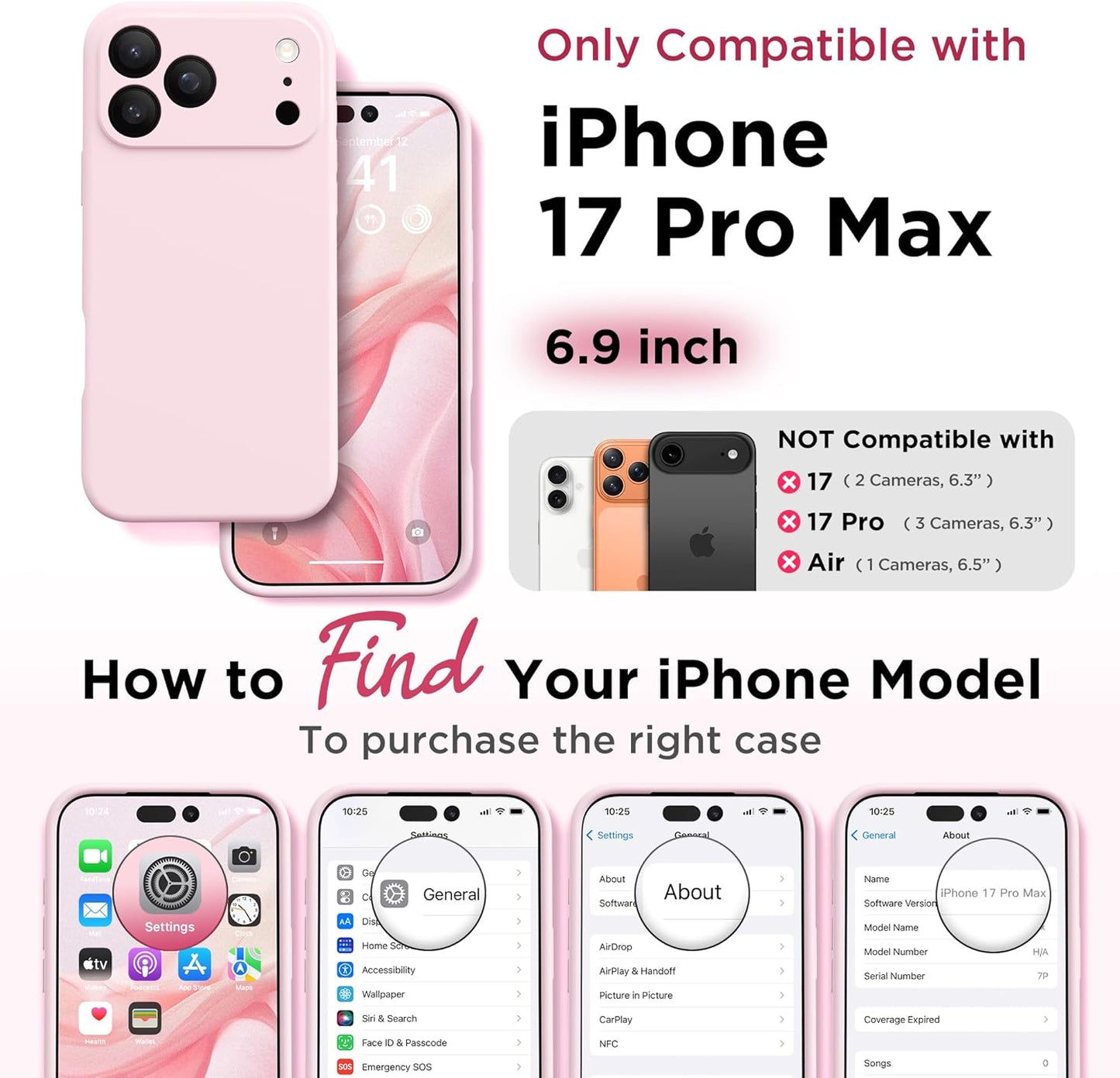 GolbinBox Magnetic for iPhone 17 Pro Max Case, Compatible with MagSafe, [Full Camera Protection] [Screen Protector], Silicone Shockproof Phone Cover with Anti-Scratch Microfiber Lining, Chalk Pink - Rayz Mart