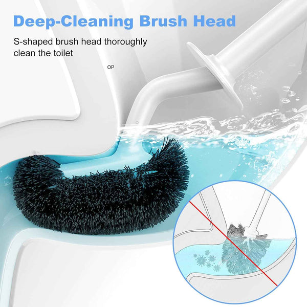 White hamitor curved toilet brush holder set for small rv bathrooms with hidden scrubber and compact design