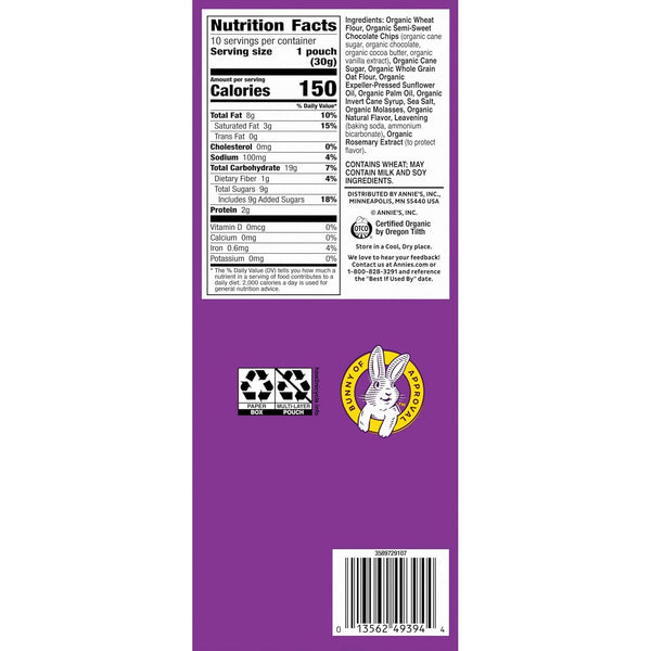 Annie's Organic Chocolate Chip Cookie Bites, 10.5 oz, 10 Pouches