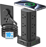 Tower Power Strips with Surge Protection, 6FT Flat Extension Cord with Multiple Outlets, 12 AC 4 USB Ports, Overload Protection Charging Station for Office Home Dorm Room Travel (White)