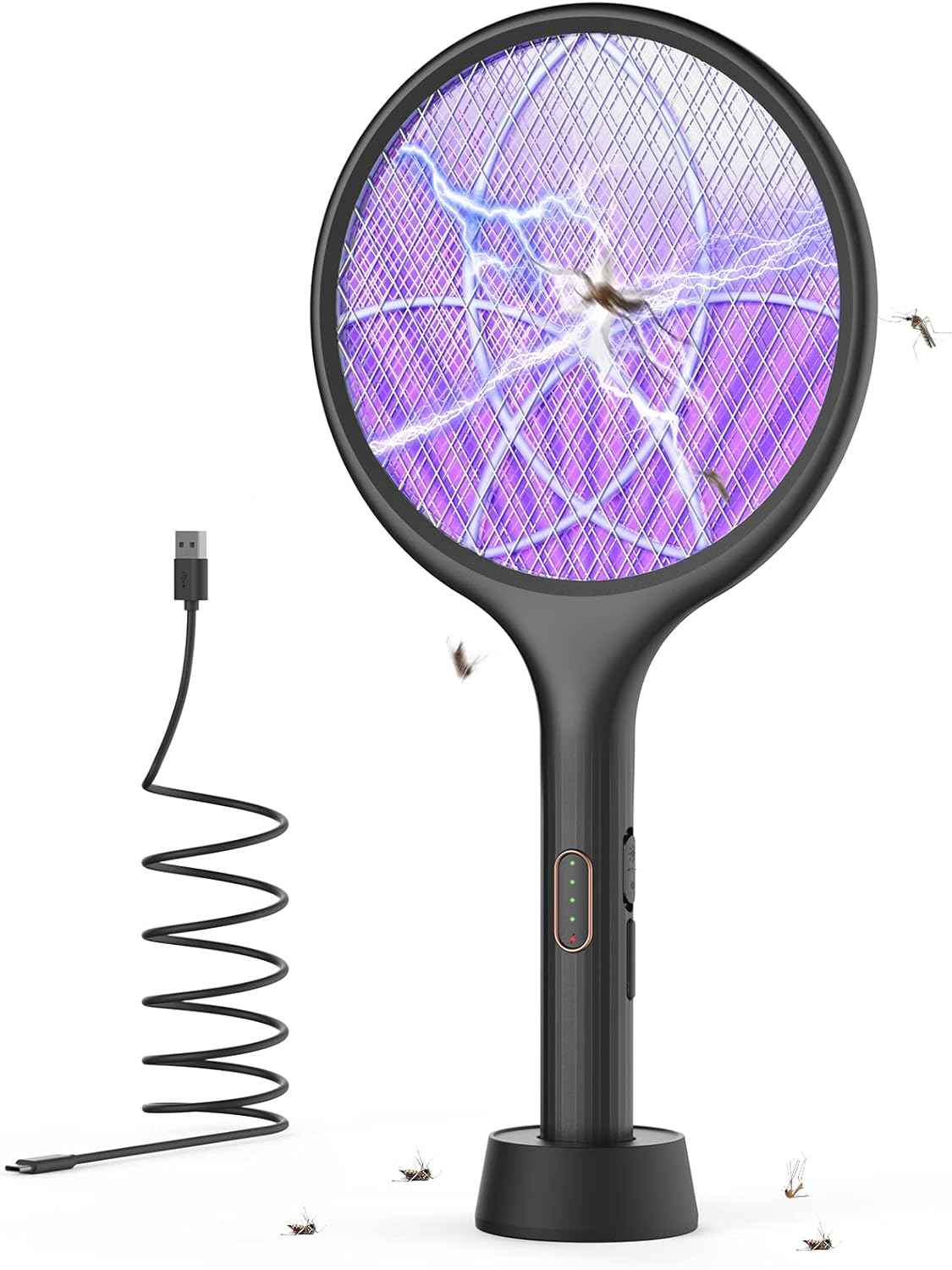 YISSVIC Electric Fly Swatter Bug Zapper Racket Dual Modes Mosquito Killer with Purple Mosquito Light Rechargeable for Indoor Home Office Backyard Patio Camping