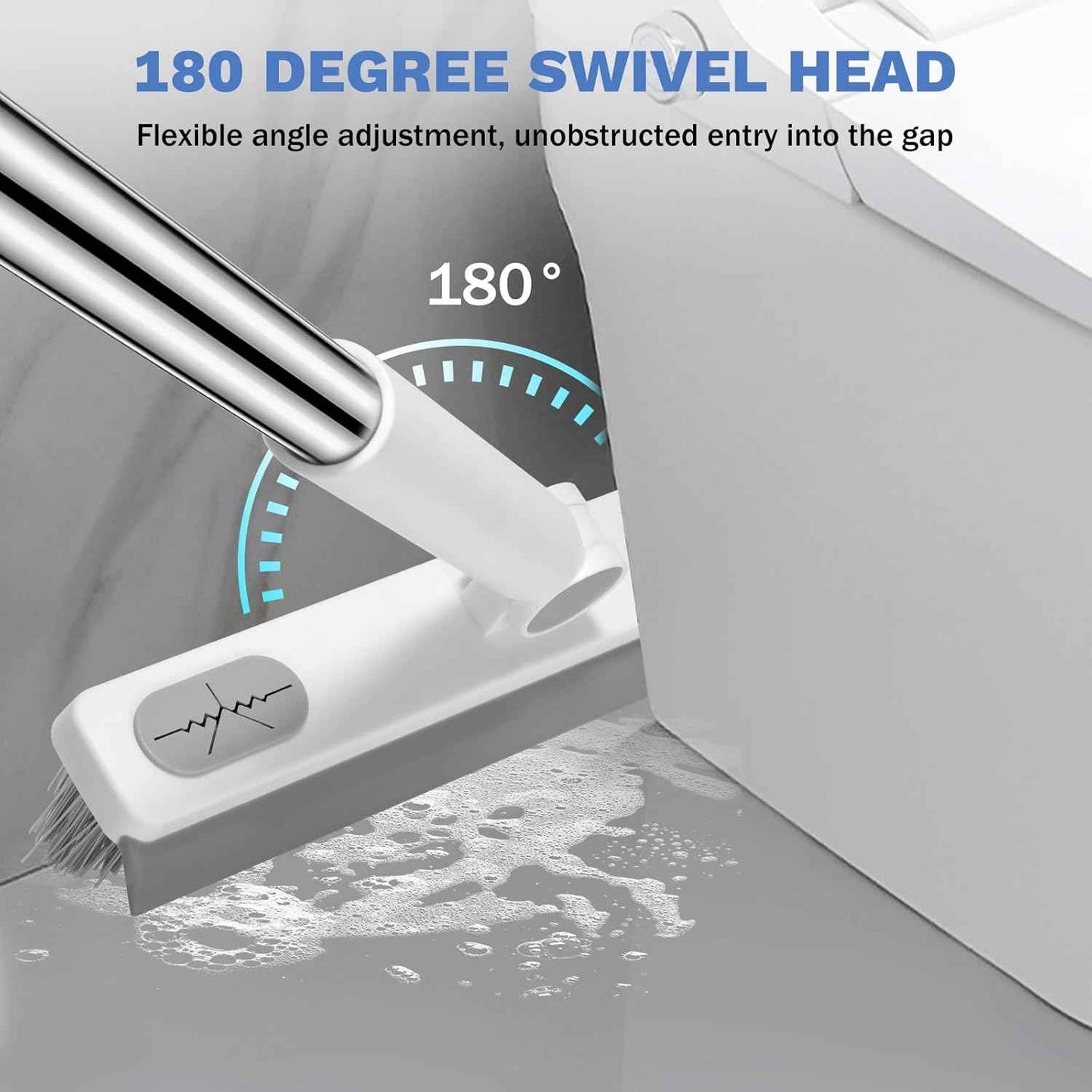 SetSail Grout Cleaner Brush with Long Handle, V-Shaped Floor Scrub Brush Swivel Grout Brush Stiff Bristle Floor Grout Scrubber for Bathroom, Tile Line, Crevice, Kitchen, Wall, Deck, Garage, White Grey