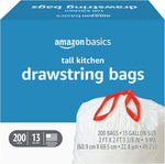 Amazon Basics Tall Kitchen Drawstring Trash Bags, Sturdy and Tear Resistant, 13 Gallon, Unscented, 120 Count