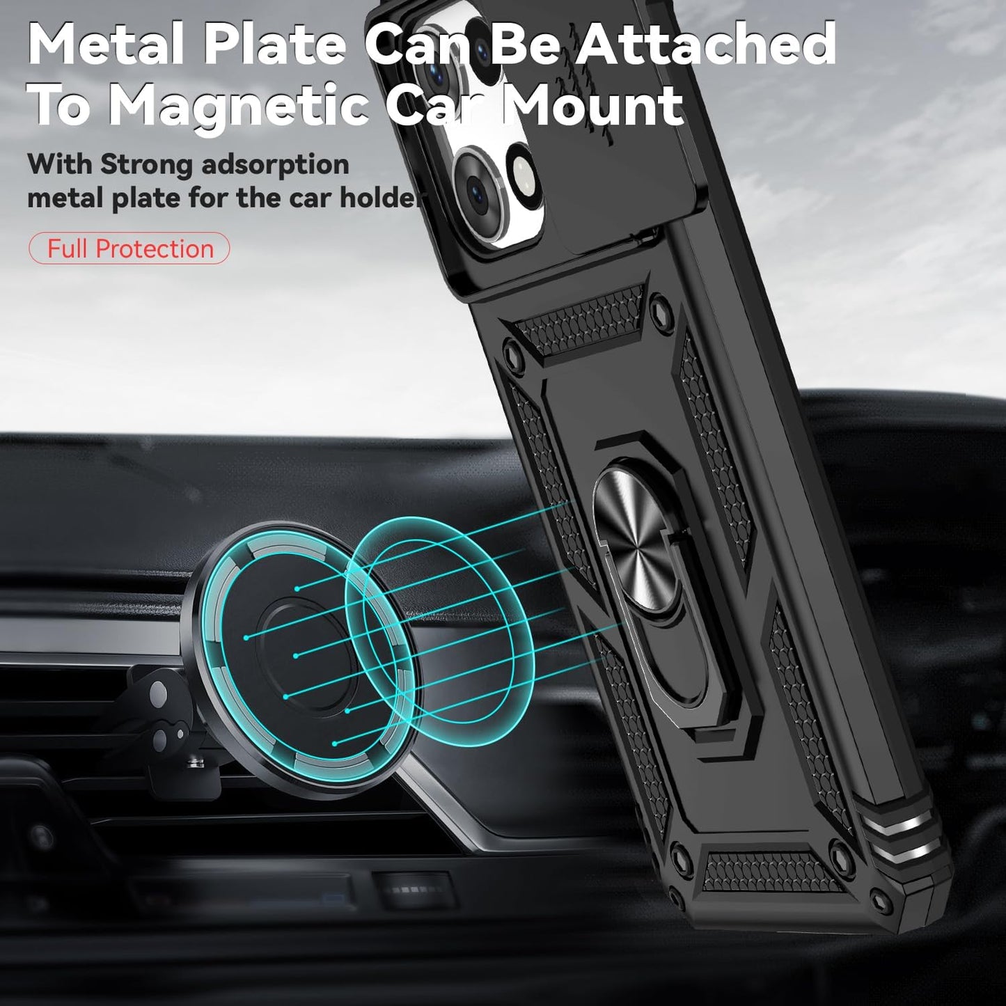 Motorola Moto G 2025 Case, with Slide Camera Cover HD Screen Protector [Military Grade 16ft. Drop Tested] Magnetic Ring Holder Kickstand Protective Phone Case for Motorola Moto G 2025, Black