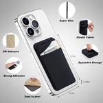 Cell phone card holder with stretchy fabric and self-adhesive sticker for back of phone