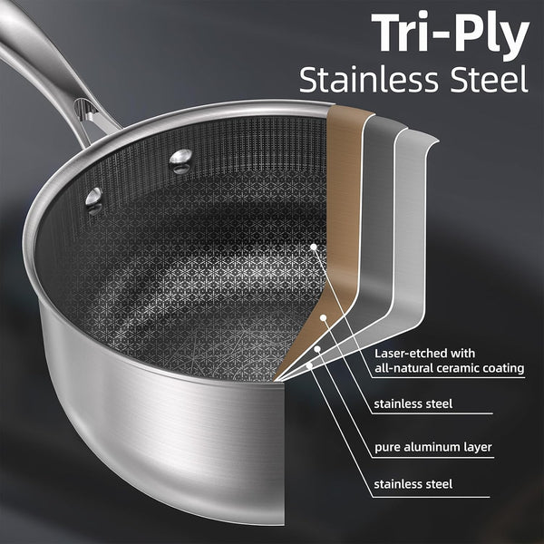 3 quart stainless steel saucepan with lid for all stovetops