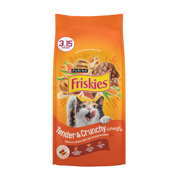 Purina Friskies tender and crunchy cat kibble in flavors of chicken and beef for adult cats - 3.15 lb bags (pack of 4)