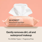 honest beauty fragrance-free makeup remover wipes, 30 count, plant-based, hypoallergenic