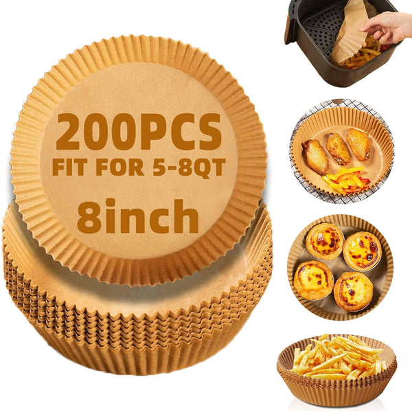 Air Fryer Liners Disposable, LYHOLKEER 200PCS 8" Square Parchment Paper, Non-Stick & Oil-Proof, Unbleached, Fits Ninja AF141 5 QT AF181 6.5QT, Cosori, Chefman, Instant Pot 6 QT, Other 5-8QT Air Fryers