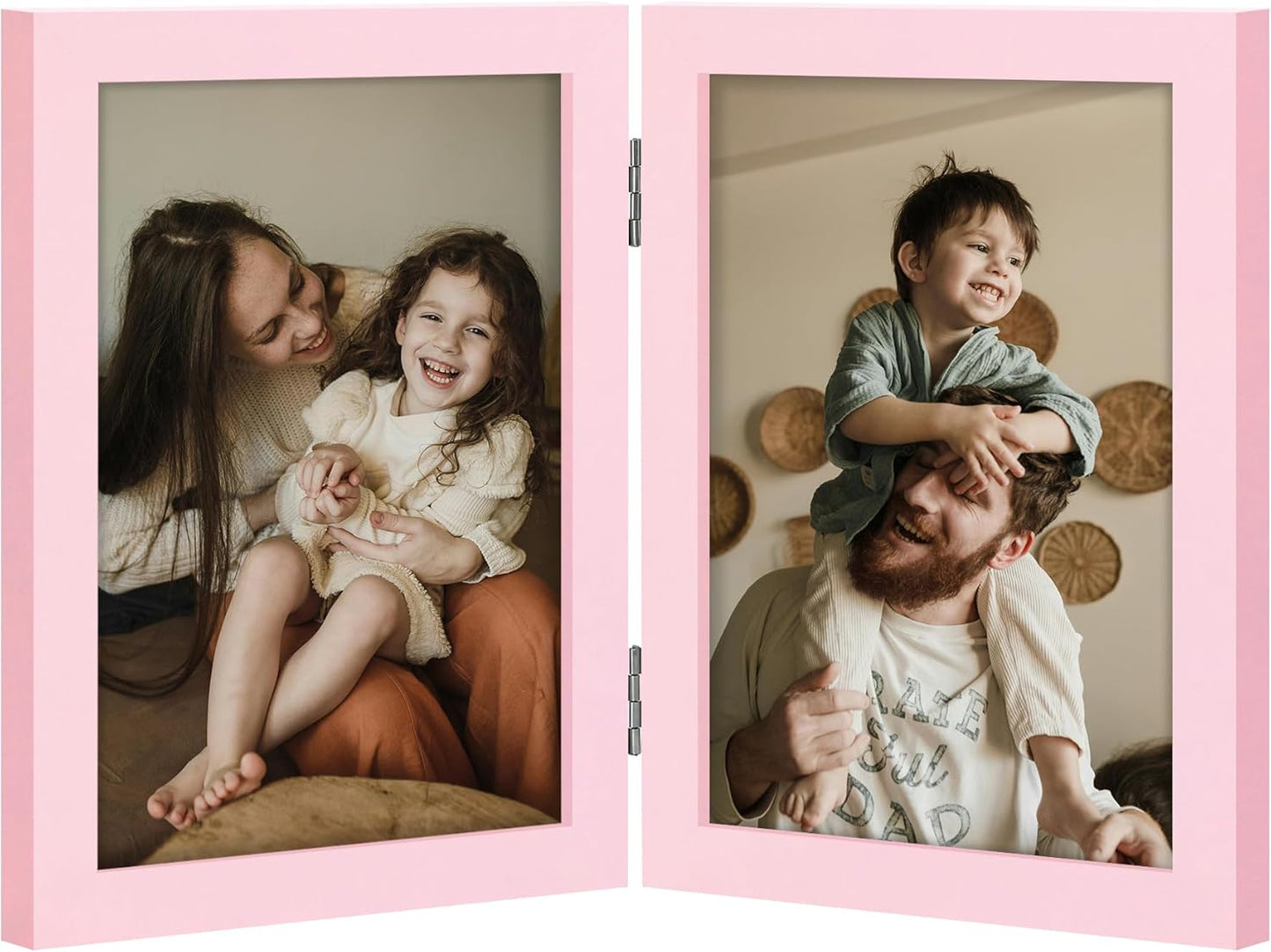 decorUhome Double 4x6 Picture Frame Vertical, Engineered Wood Bifold Photo Frame with Plexiglass for Tabletop Display, 4x6, Black