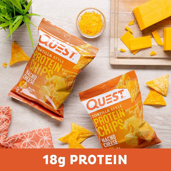 quest nutrition nacho cheese tortilla style protein chips with 18g protein 4g net carb low carb gluten free