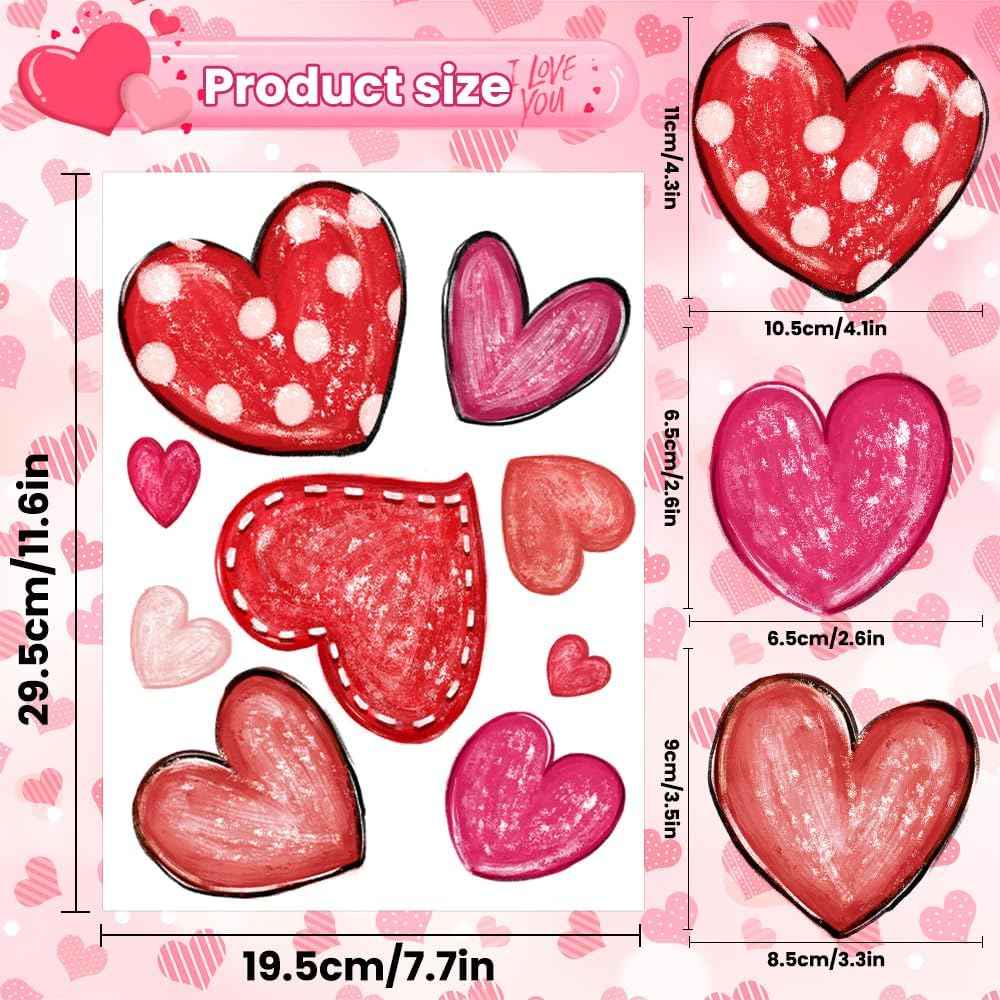 DIYDEC 6 Sheets Valentines Window Cling Double-Sided Pink Red Love Heart Window Stickers Happy Valentines Window Decals for Home Wedding Anniversary Party Store Glass Holiday Decoration