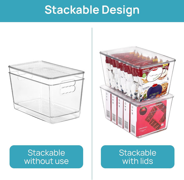 Clear Stackable Storage Bins with Lids for Pantry Organizer and Storage