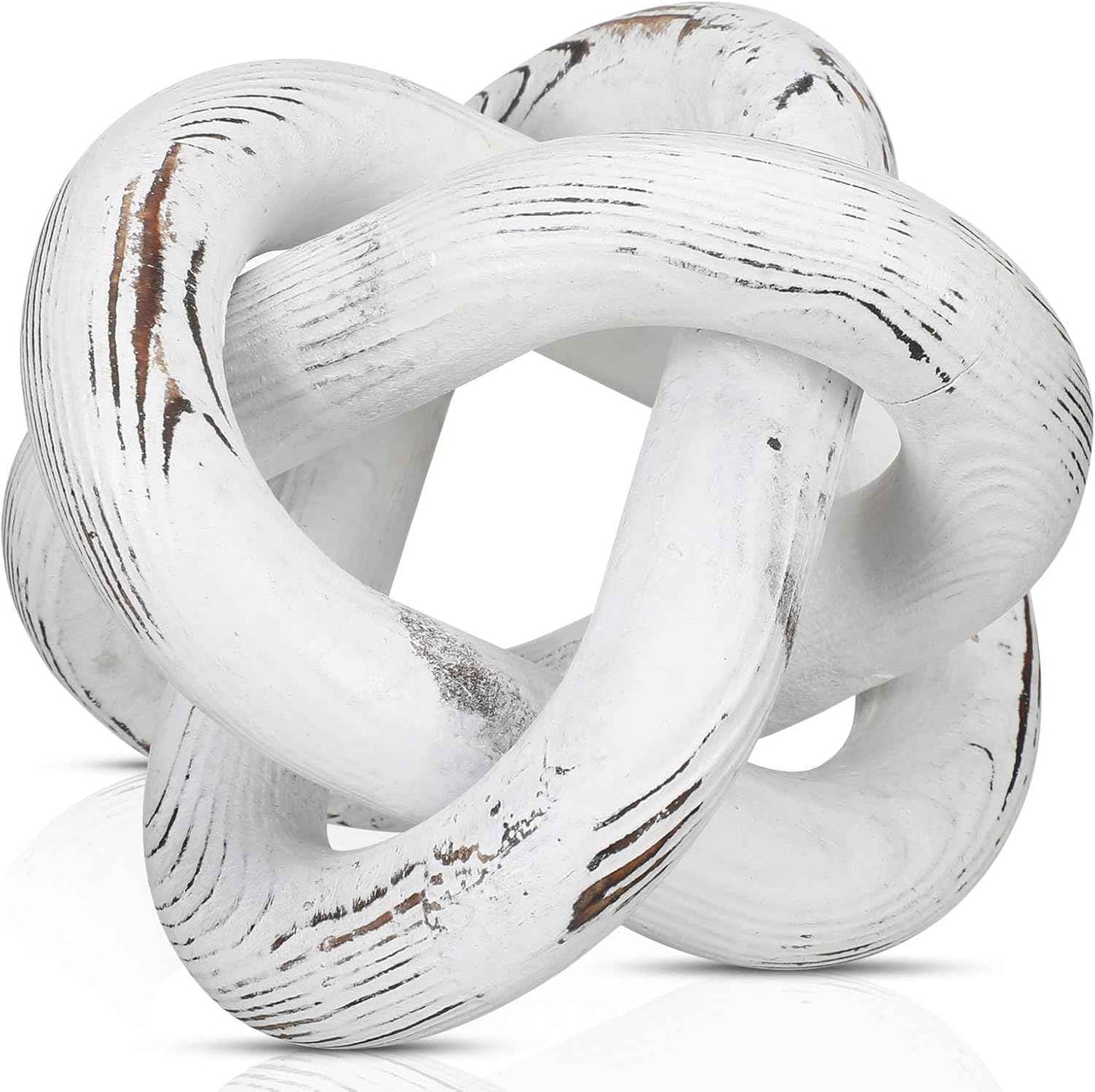 3 Link Wood Knot Decor - Hand Carved Coffee Table Decoration, Boho Chain Link Decor, Modern Shelf, Rustic Objects for Home Living Room Bedroom(White)