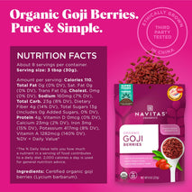 Navitas Organics Goji Berries, 8oz Bag, 8 Servings, USDA Organic, Non GMO, Gluten Free, Vegan