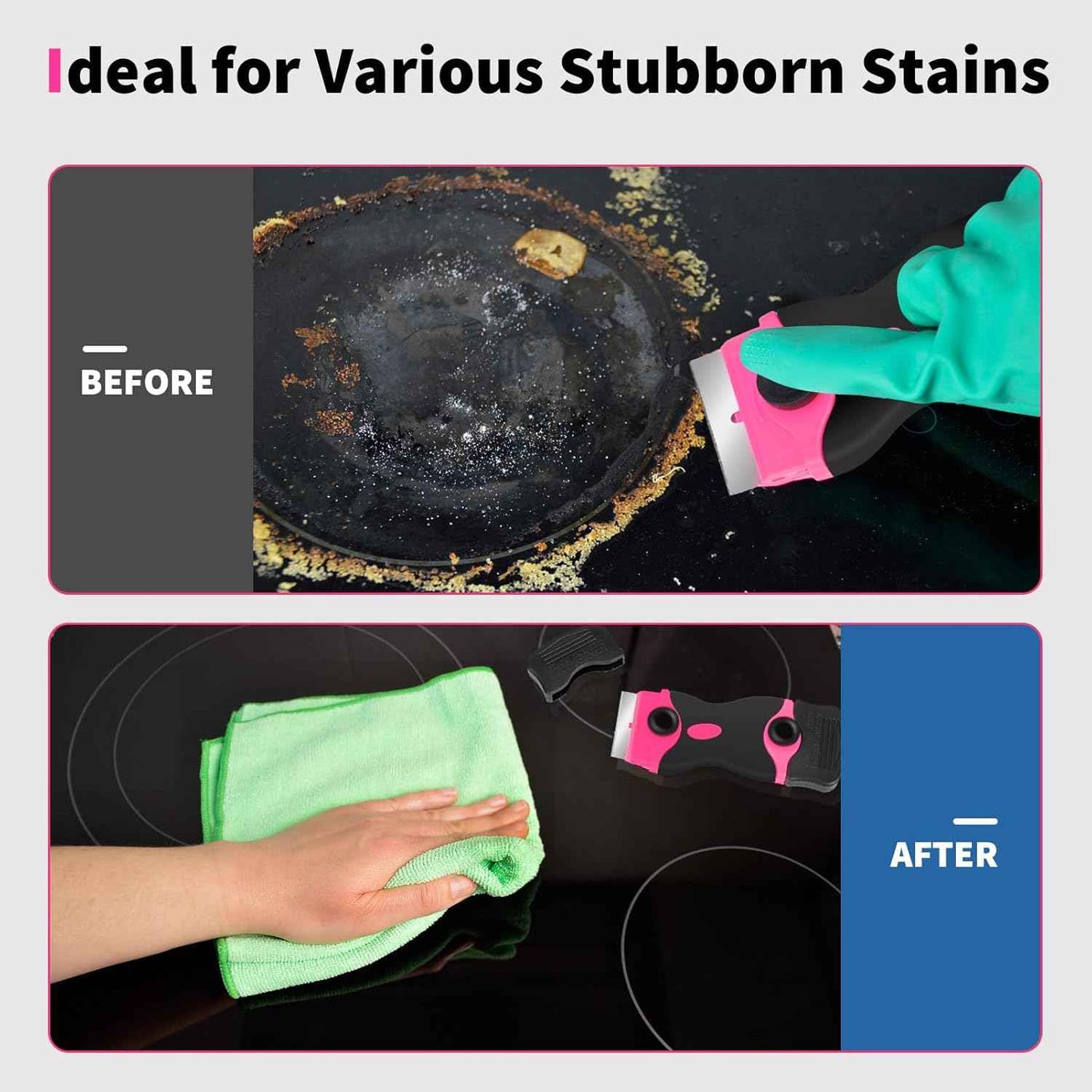 Razor Blade Scraper Tool Kit - 2Pack Razor Scrapers & 40Pcs Extra Blades, Plastic Paint Scraper Tool, Razor Scraper Tool for Glass Top Stove, Scrappers for Cleaning Window, Cooktop, Oven, Floor