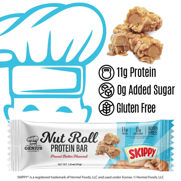 Genius SKIPPY Peanut Butter Flavor Inspired Protein Nut Roll Bar, 10 Count
